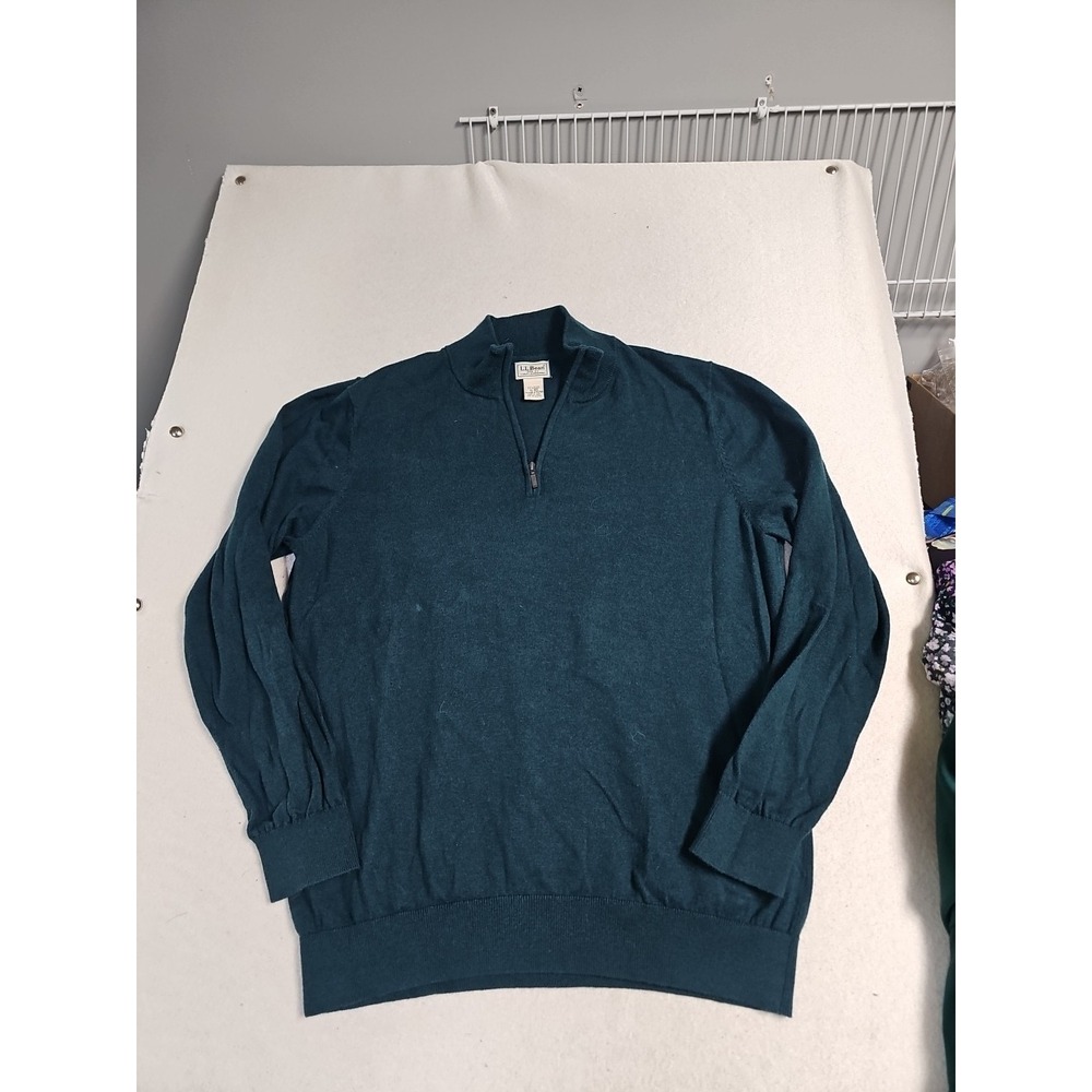 LL Bean Sweater Mens XL Green Quarter Zip Pullover Cashmere Cotton Blend Golf
